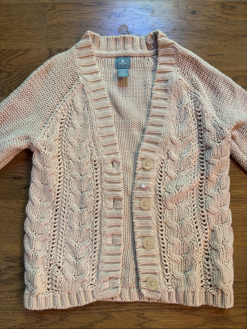 GAP Peach Cable Knit Button-Front Cardigan